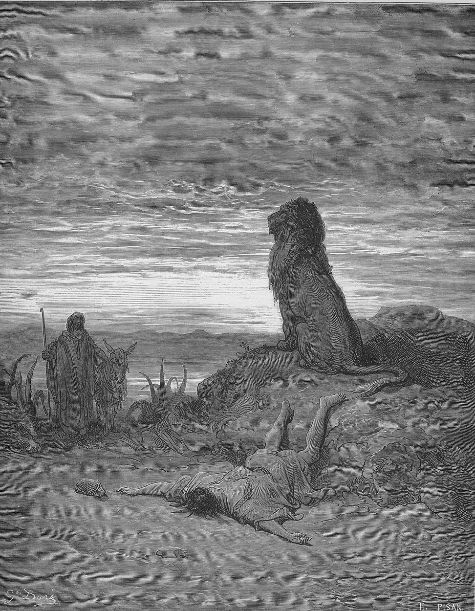 Gustave Doré, O profeta desobediente é morto por um leão