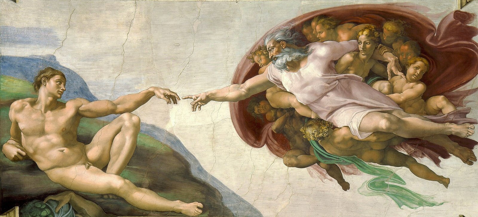 Detalhe do afresco de Michelangelo no teto da Capela Sistina: a mão de Deus estendida em direção à mão de Adão