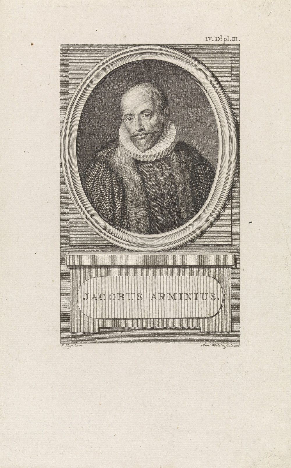 Retrato gravado de Jacó Armínio, teólogo de Leiden, em meio-busto