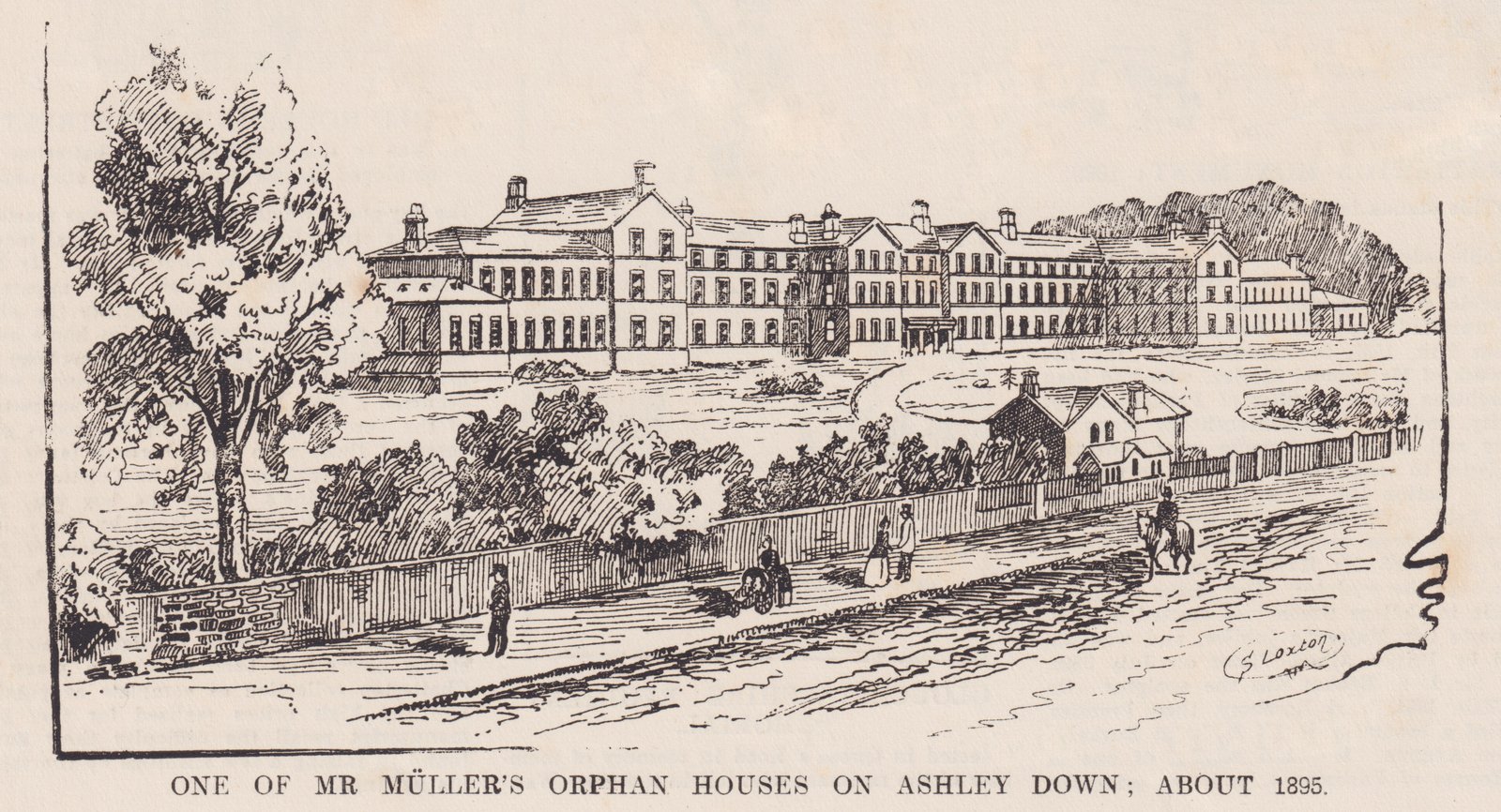 Gravura de um dos orfanatos de George Müller em Ashley Down, Bristol, por volta de 1895