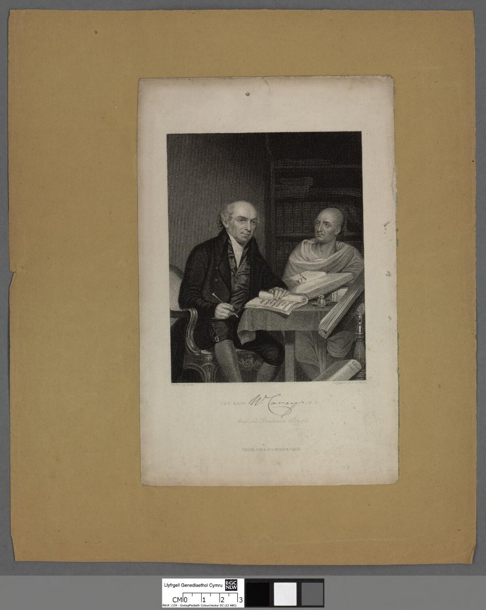 Retrato de William Carey, já idoso, ao lado de seu pândita brâmane