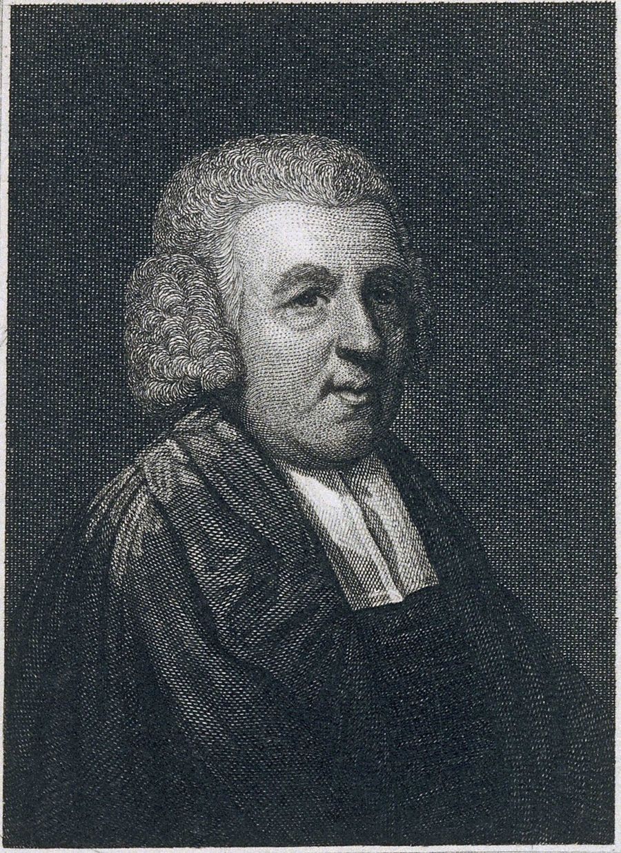Gravura em aço do retrato do reverendo John Newton, de peruca branca e vestes de clérigo anglicano
