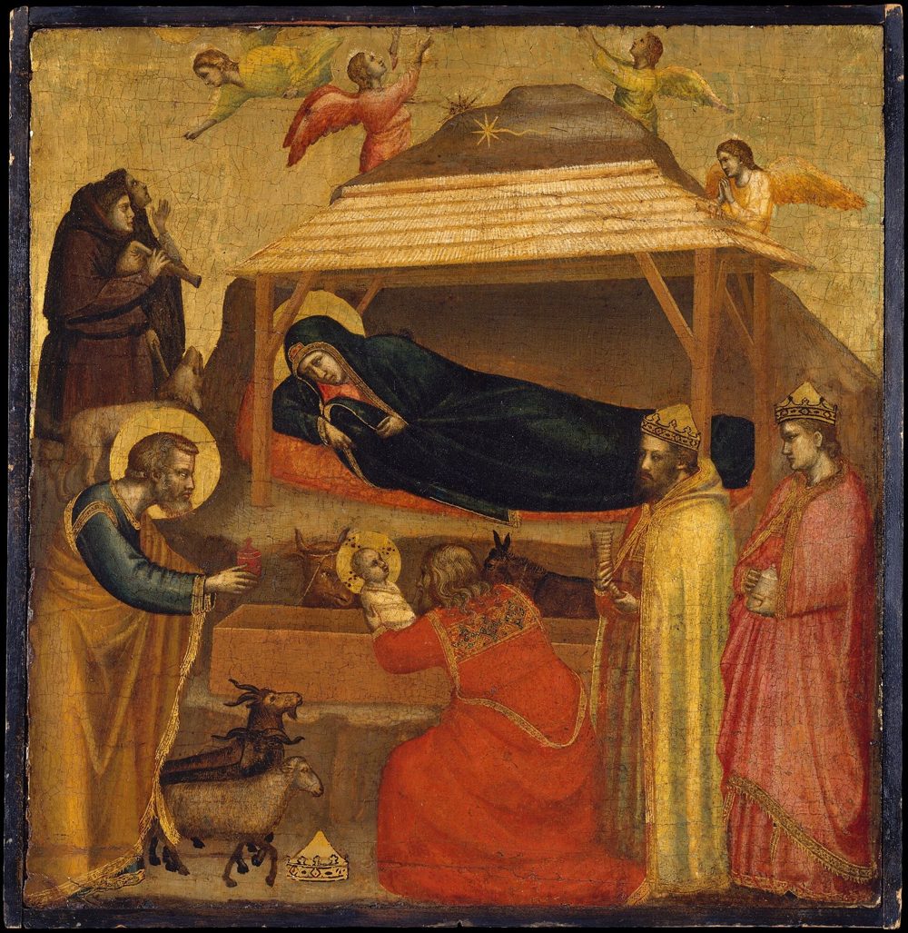 Pintura de Giotto em que os magos se ajoelham diante de Maria e do menino Jesus, sob a estrela