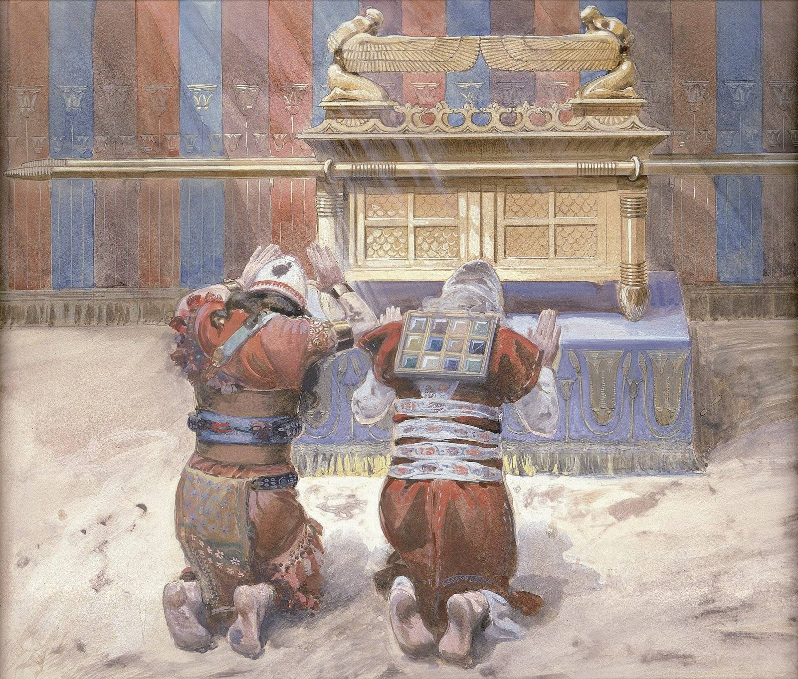 Moisés e Josué diante do tabernáculo no deserto, em aquarela de Tissot