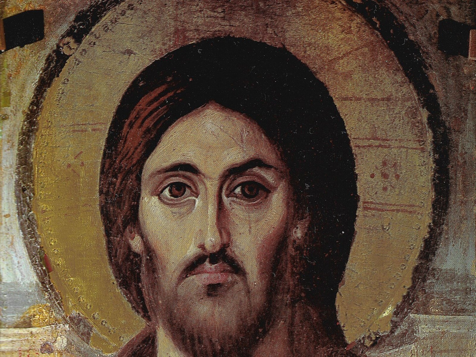 Ícone bizantino de Cristo Pantocrator, com o rosto de Jesus diante de um nimbo dourado