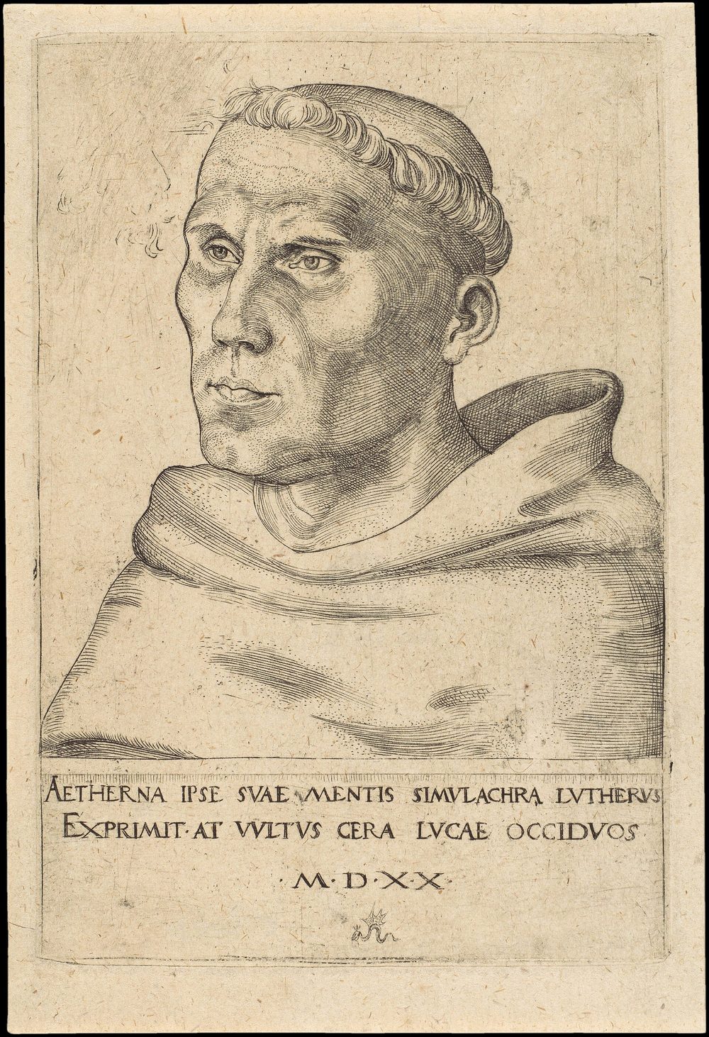 Gravura de Lucas Cranach, o Velho, mostrando Martinho Lutero com o hábito dos agostinianos