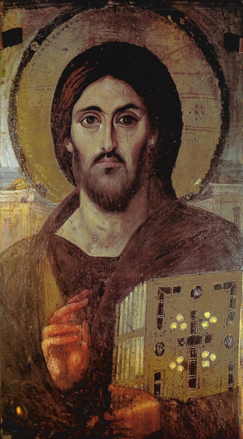 Ícone de Cristo Pantocrator, com a mão direita erguida em bênção e a esquerda segurando os Evangelhos