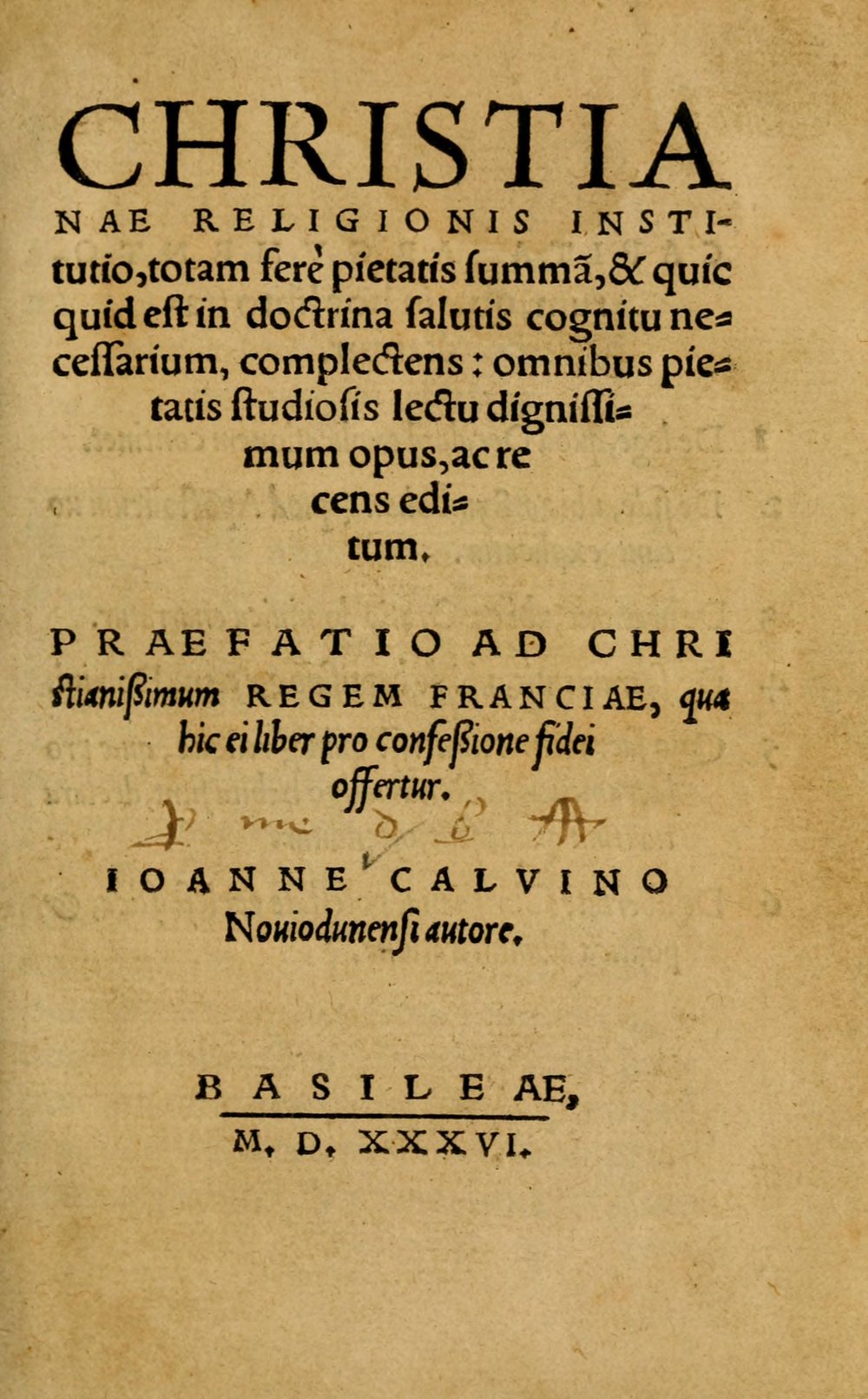 Folha de rosto da primeira edição das Institutas de Calvino, impressa em Basileia em 1536
