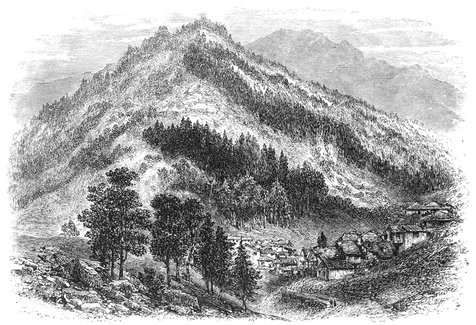 Gravura do vale e das montanhas da Balsiglia, no Val San Martino, nos Alpes do Piemonte, refúgio final dos valdenses em 1690