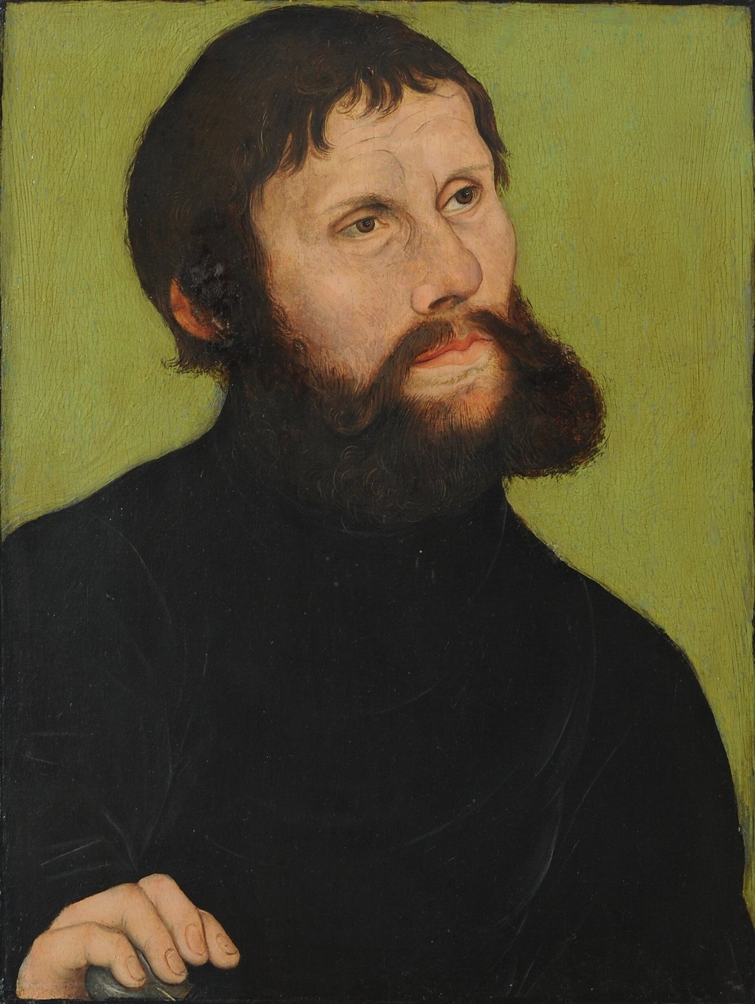 Retrato de Martinho Lutero com barba e traje de cavaleiro, como o Junker Jörg, nome que usou escondido no Castelo de Wartburg