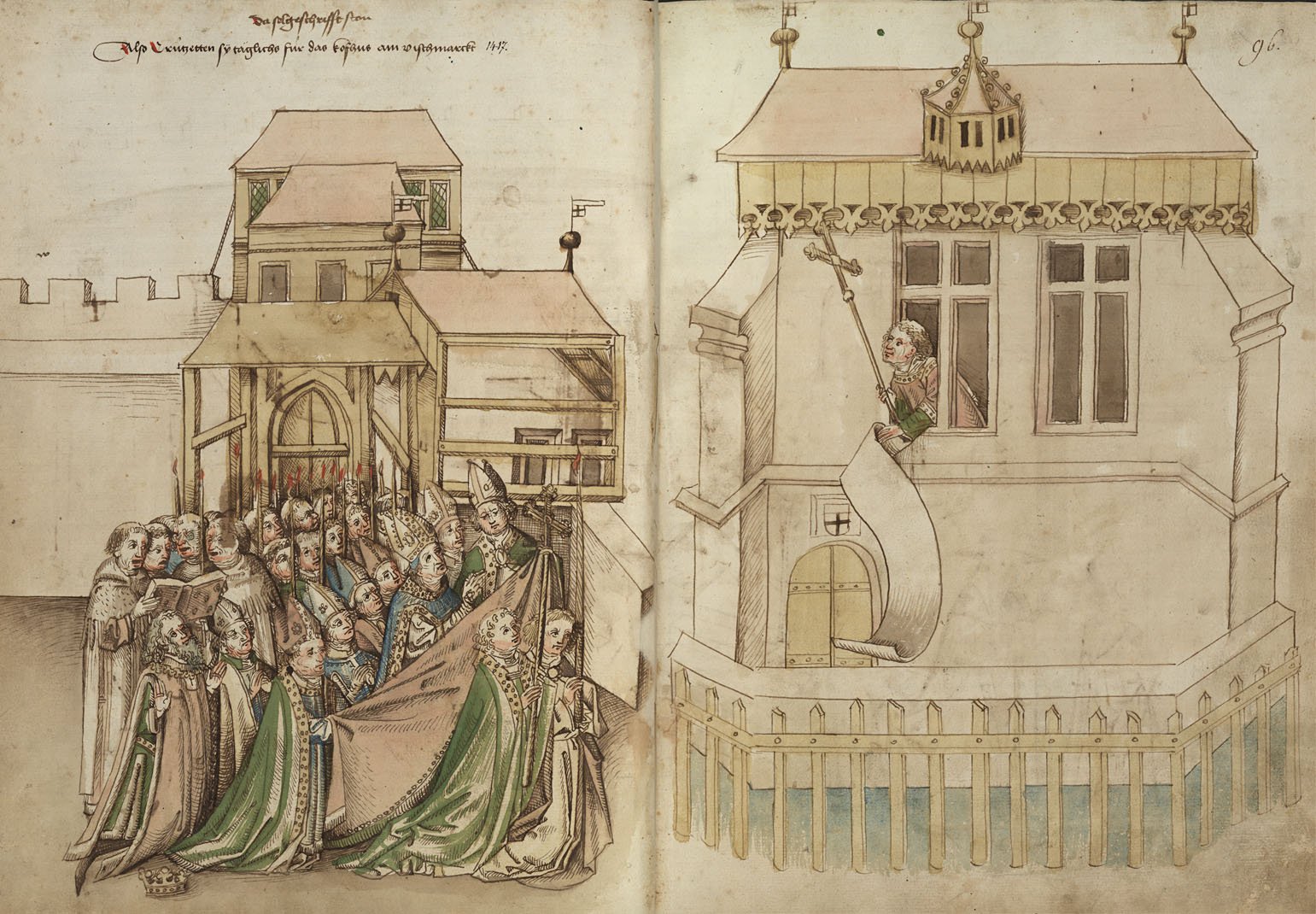 Iluminura medieval da eleição do papa Martinho V pelos cardeais no Concílio de Constança, em 1417