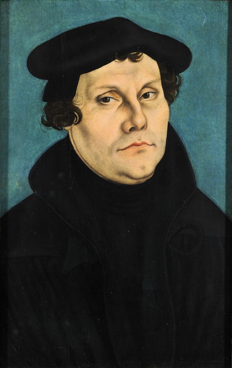 Retrato de Martinho Lutero, de perfil de três quartos, pintado por Lucas Cranach, o Velho